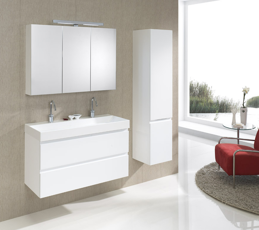 Sanituba Nature Badmeubel 120cm Sahara Met Wastafel Artificial Marble Calacatta Gold Enkele Wasbak 2 Kraangaten